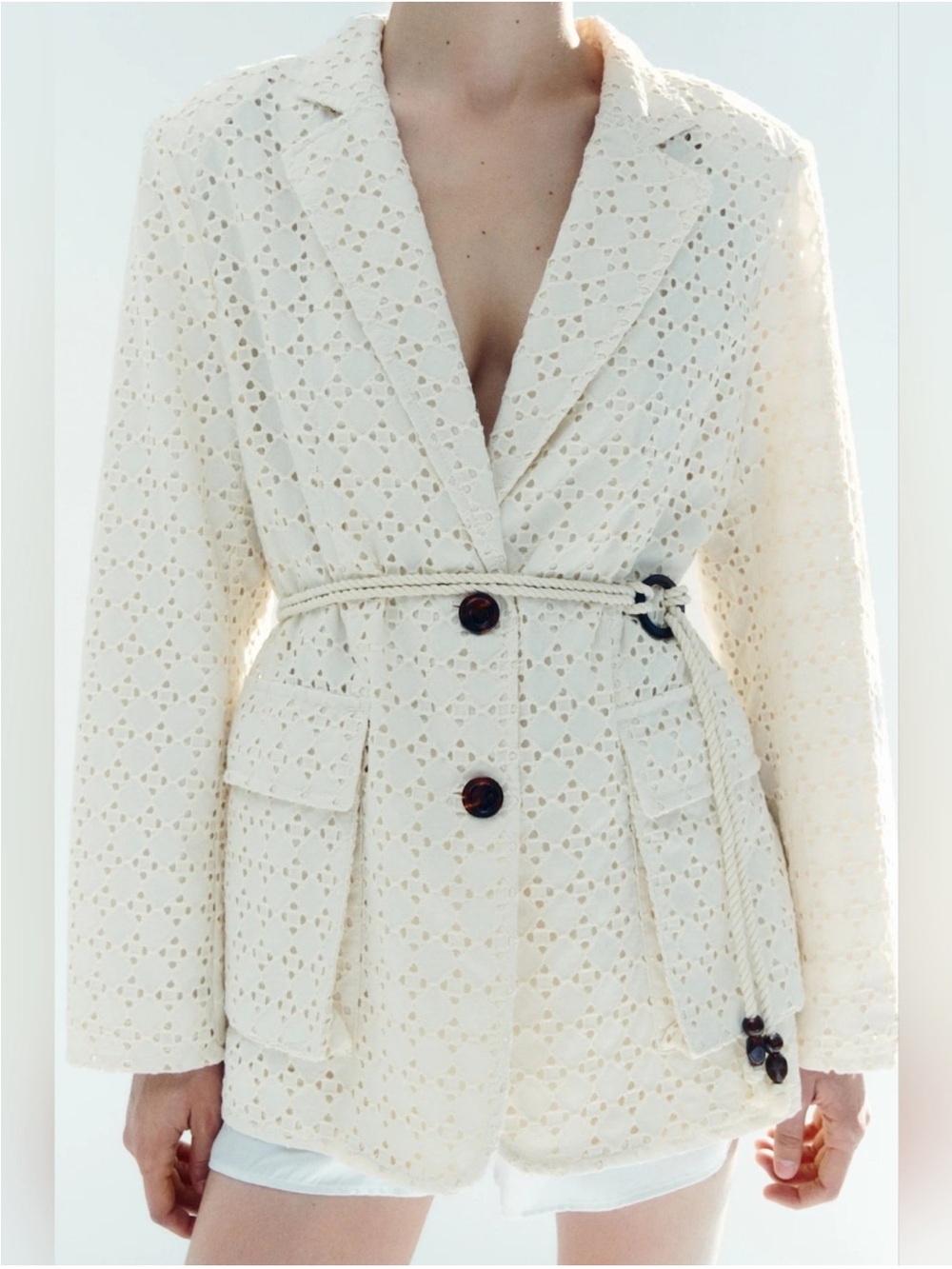 H&M Ivory Eyelet Embroidered Blazer